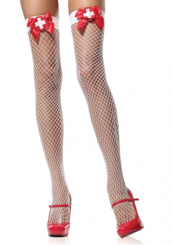 Leg Avenue - 制服诱惑过膝大腿网袜 - 白色/红色 照片