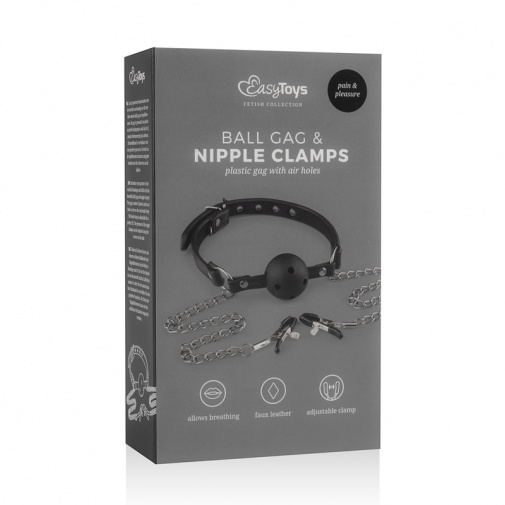 Easytoys - Open Ball Gag w Nipple Clamps - Black photo