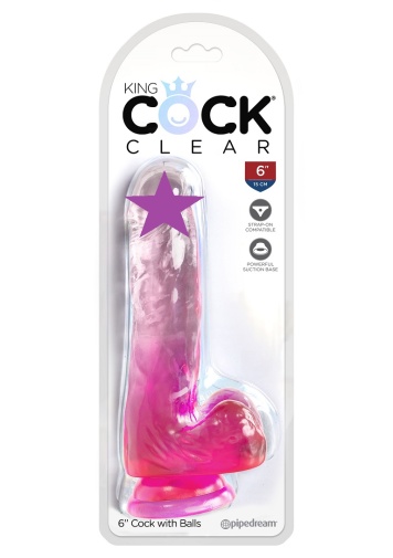 King Cock - 6" 假阳具连睾丸 - 粉红色 照片