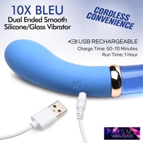 Prisms Erotic Glass - G-Spot Dual Ended Vibrator - Blue photo