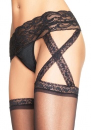 Leg Avenue - Criss Cross Sheer Garter Belt Stocking - Black photo