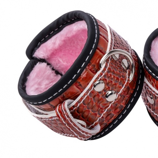 MT - Leather Handcuffs with Pink Plush 2 photo