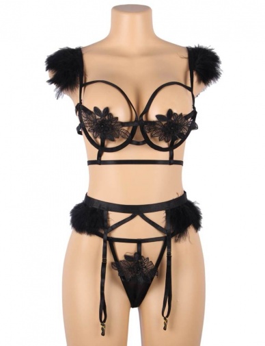 Ohyeah - Feather Underwire Set - Black - M photo