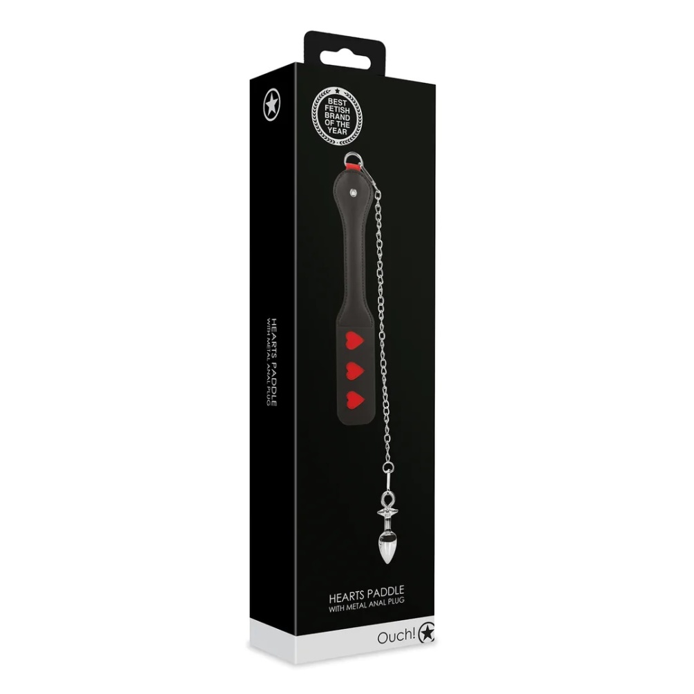 Has your partner been naughty or do you desire to teach them... Ouch - Hearts Paddle w Metal Anal Plug - Black photo-10