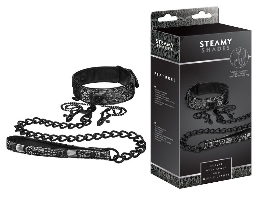 Beginners friendly, designed for comfortable fit, lightly pa... Steamy Shades - Collar w Leash & Nipple Clamps photo-2