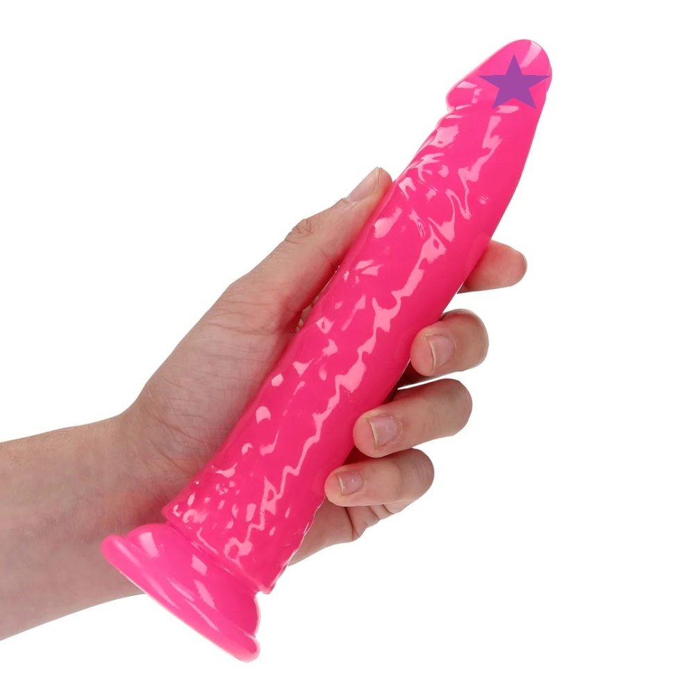 Ready for a GLOW IN THE DARK experience? Reach your finest c... RealRock - 7" Glow Slim Realistic Dildo - Pink photo-2