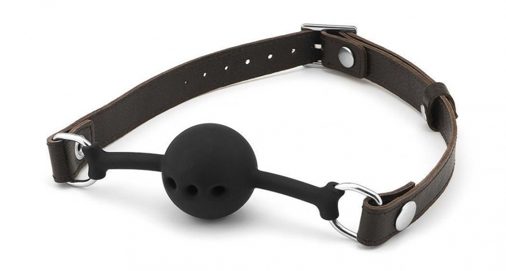 Breathe easy and get the most from restraint play. Slip the ... Liebe Seele - Silicone Ball Gag w Leather Straps - Brown photo-3