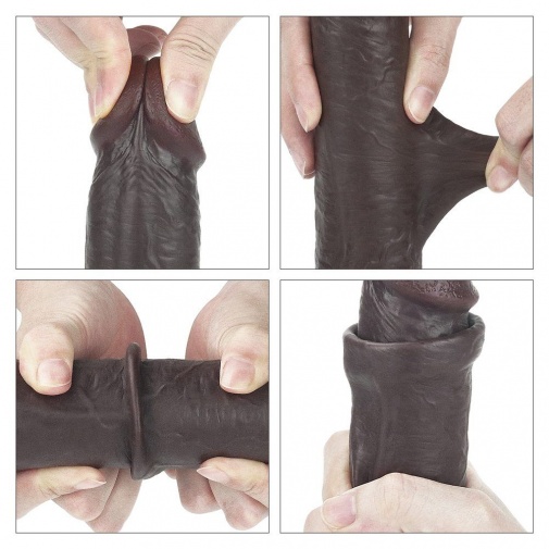 Lovetoy - 9'' Sliding Skin Dual Layer Dong - Brown photo
