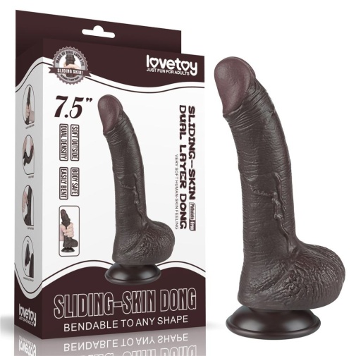 Lovetoy - 7.5" 微曲带包皮仿真阳具 - 啡色 照片