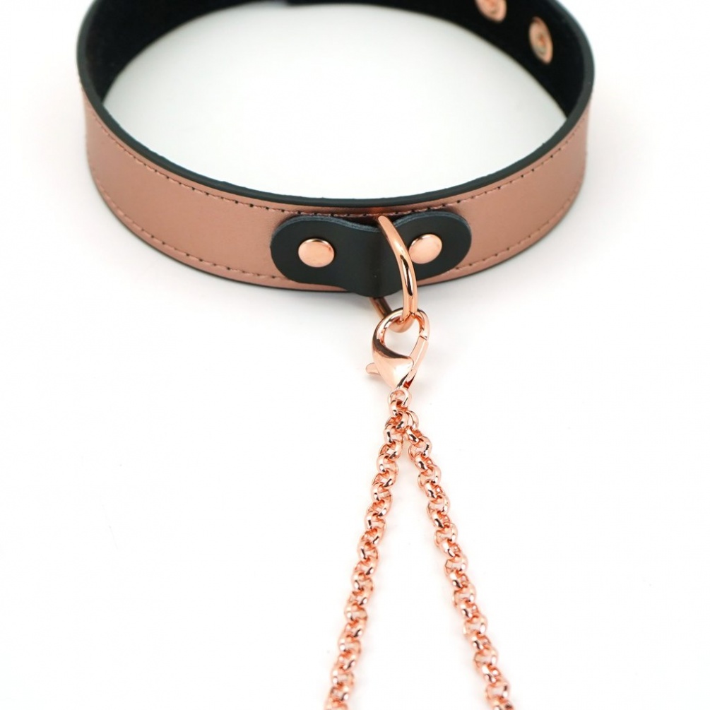 Luxurious Leather Collar With Soft Lining To Ensure Your Com... Liebe Seele - Rose Gold Collar w Nipple Clamps photo-3