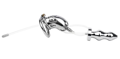 FAAK - Metal Chastity Cage w Catheter & Plug photo