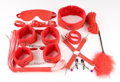 MT - Bondage Set 11pcs w Fluff - Red photo