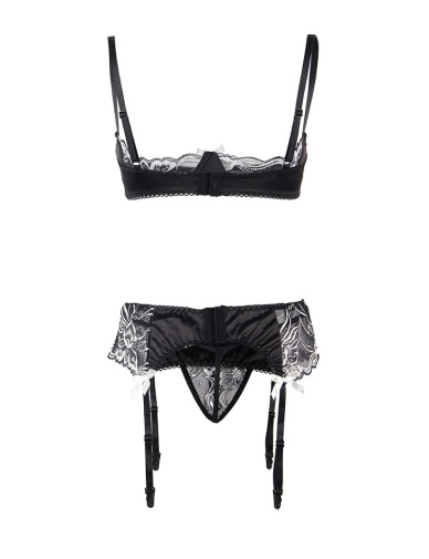 Ohyeah - Open Bra Set w Garter Panty - Black - M photo