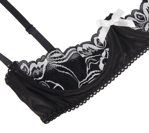 Ohyeah - Open Bra Set w Garter Panty - Black - M photo