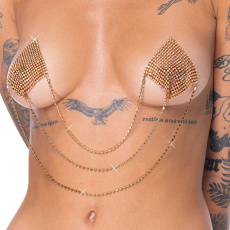 Cottelli - Glitter Nipple Stickers w 3 Chains - Gold 照片