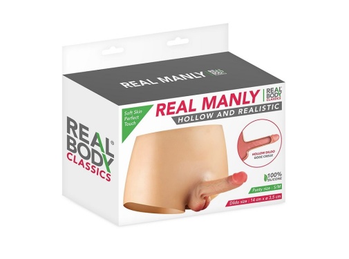 Real Manly - 短裤连空心仿真假阳具 - 肉色 - 细/中码 照片