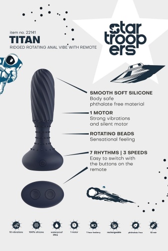 Dreamtoys - Titan 旋轉式震動扭紋後庭塞 連遙控器 - 藍色 照片