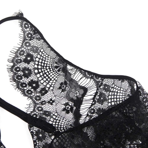 Ohyeah - Lace Floral Sheer Teddy - Black - 3XL photo