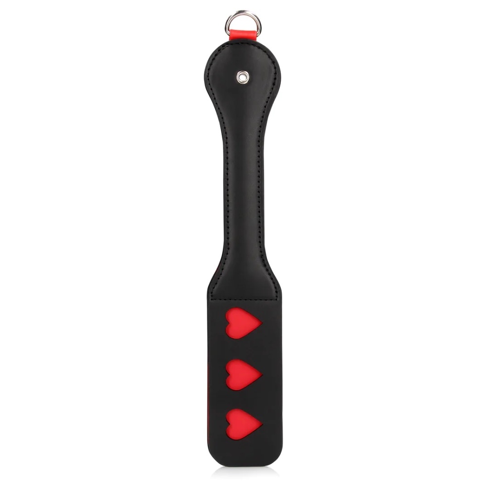 Has your partner been naughty or do you desire to teach them... Ouch - Hearts Paddle w Metal Anal Plug - Black photo-5