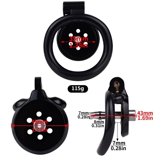 FAAK - 树脂制男用贞操锁连尿道塞 45mm - 黑色 照片