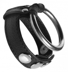 Strict - Leather Steel Cock Ball Ring - Black photo