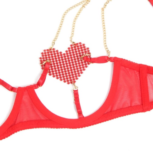 Ohyeah - Chain Heart Mesh Bra Set - Red - M photo
