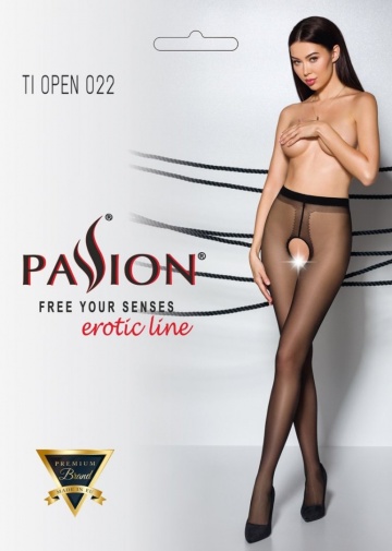 Passion - Tiopen 022 開襠絲襪 - 黑色/紅色 - 3/4 照片