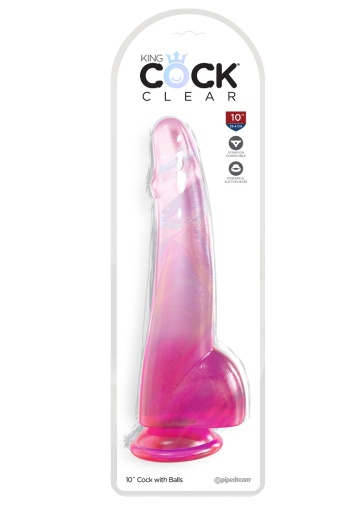 King Cock - 10" 透明假阳具连睾丸 - 粉红色 照片