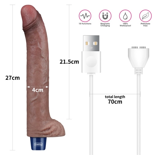 Lovetoy - 11" 超柔軟仿真震動假陽具 - 啡色 照片