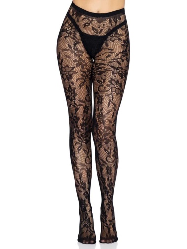 Leg Avenue - 花卉蕾絲無襠絲襪 - 黑色 照片