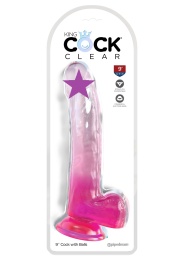 King Cock - 9" Clear Cock w Balls - Pink photo