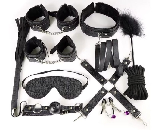 MT - Bondage Set 11pcs w Fluff - Black photo