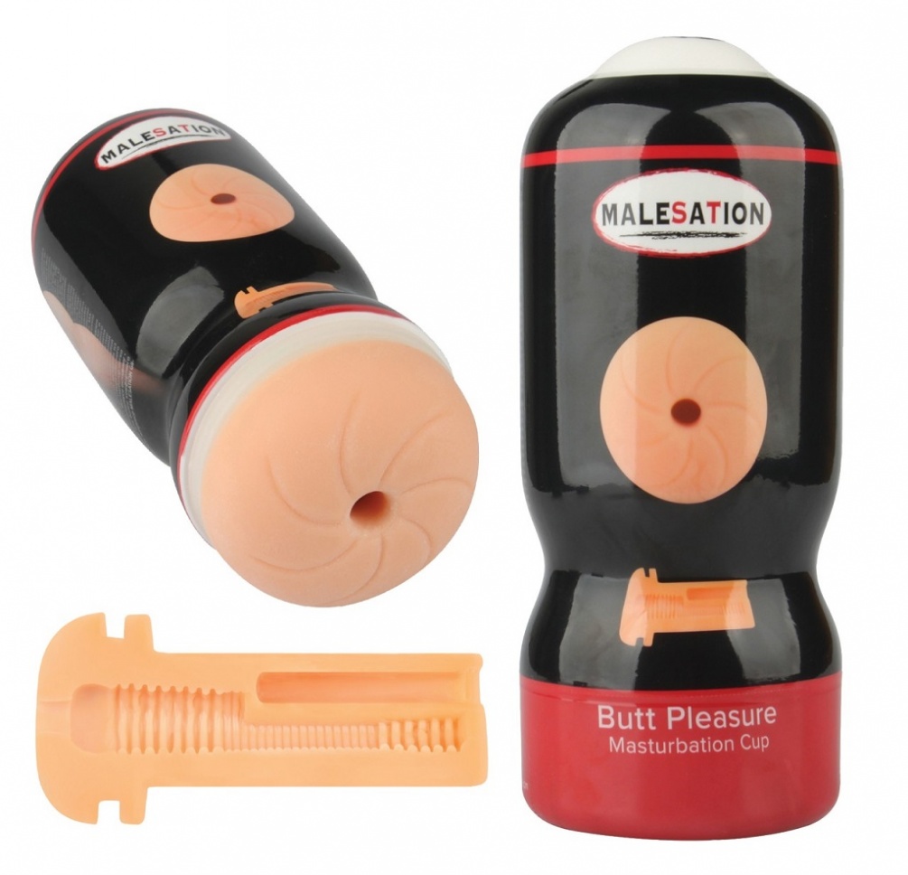 Easy-to-use masturbator in a modern design: its handy outer ... Malesation - Butt Pleasure Cup Masturbator - Black photo-3