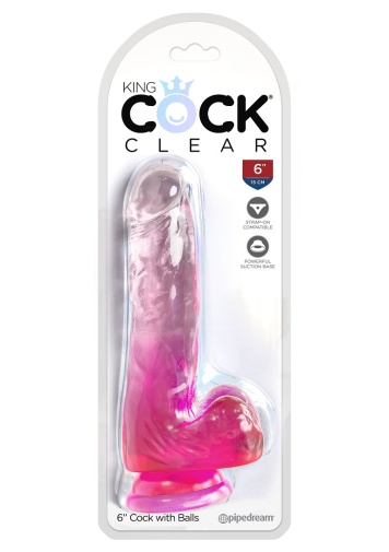 King Cock - 6" 假阳具连睾丸 - 粉红色 照片
