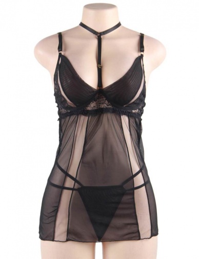 Ohyeah - Elegant Babydoll w Neck Ring - Black - XL photo