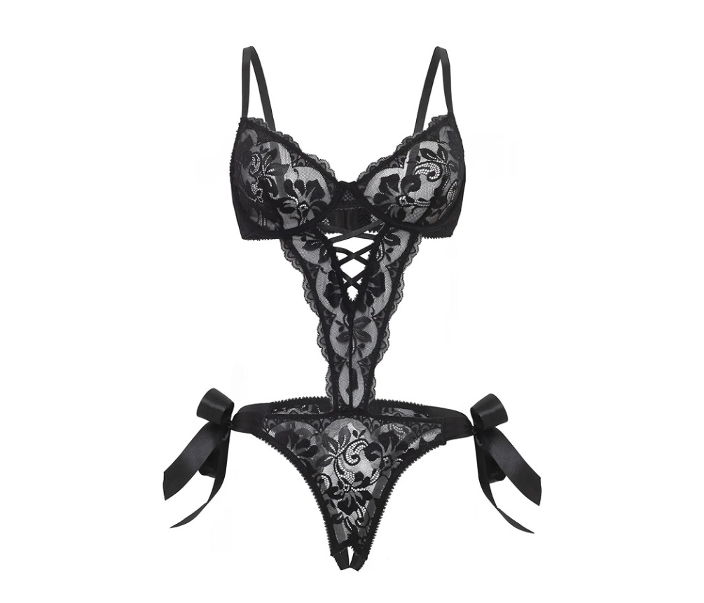 Unleash your sultry side with the Charlee Lace Teddy. This u... Oh La La Cheri - Charlee Crotchless Teddy - Black - L/XL photo-4