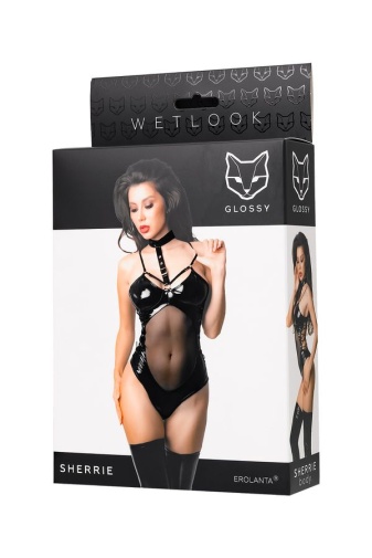 Glossy - Sherrie Wetlook 性感彈性纖維連身內衣 - 黑色 - 大碼 照片
