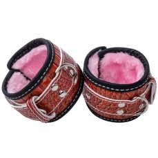 MT - Leather Handcuffs with Pink Plush 2 photo