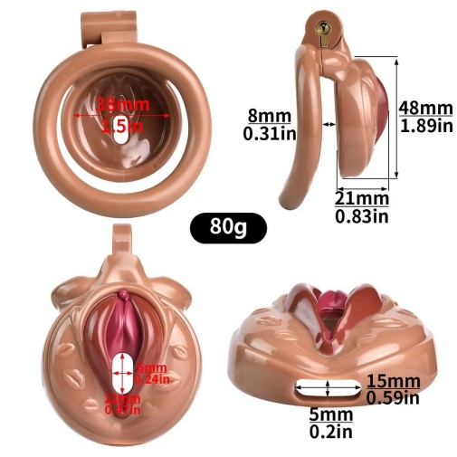 FAAK - 仿陰唇樹脂製男用貞操鎖 212 45mm - 黑色 照片