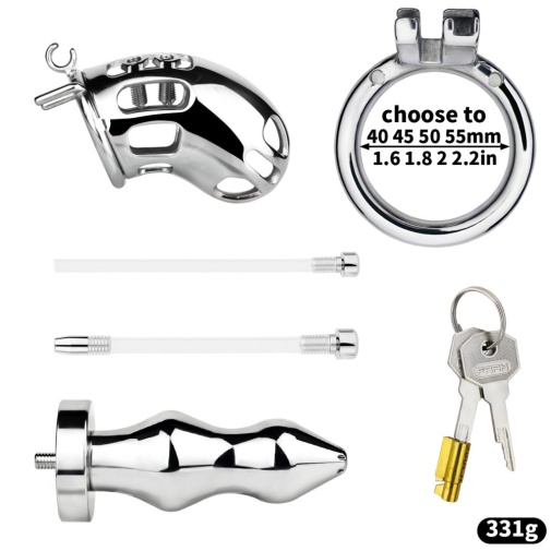 FAAK - Metal Chastity Cage w Catheter & Plug photo