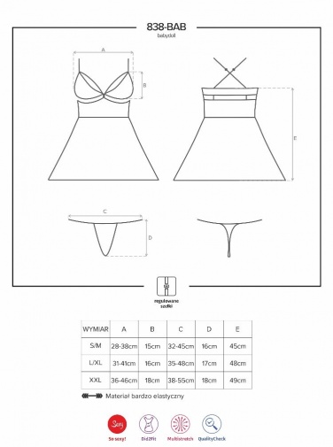 Obsessive - 838-BAB-1 Babydoll & Thong - Black - XXL photo