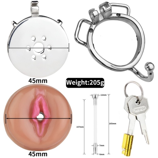 FAAK - Pussy Chastity Cage Curved Ring w Belt photo
