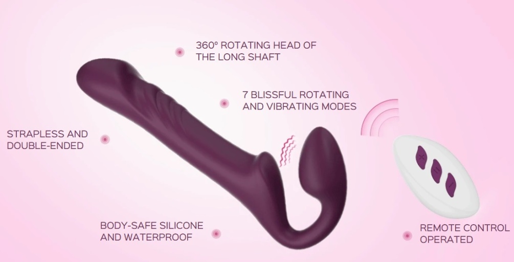 Strapless and Double-Ended: No harness needed for steamy str... Honey Play Box - Bliss Rotating Strapless Strap-On - Purple photo-2