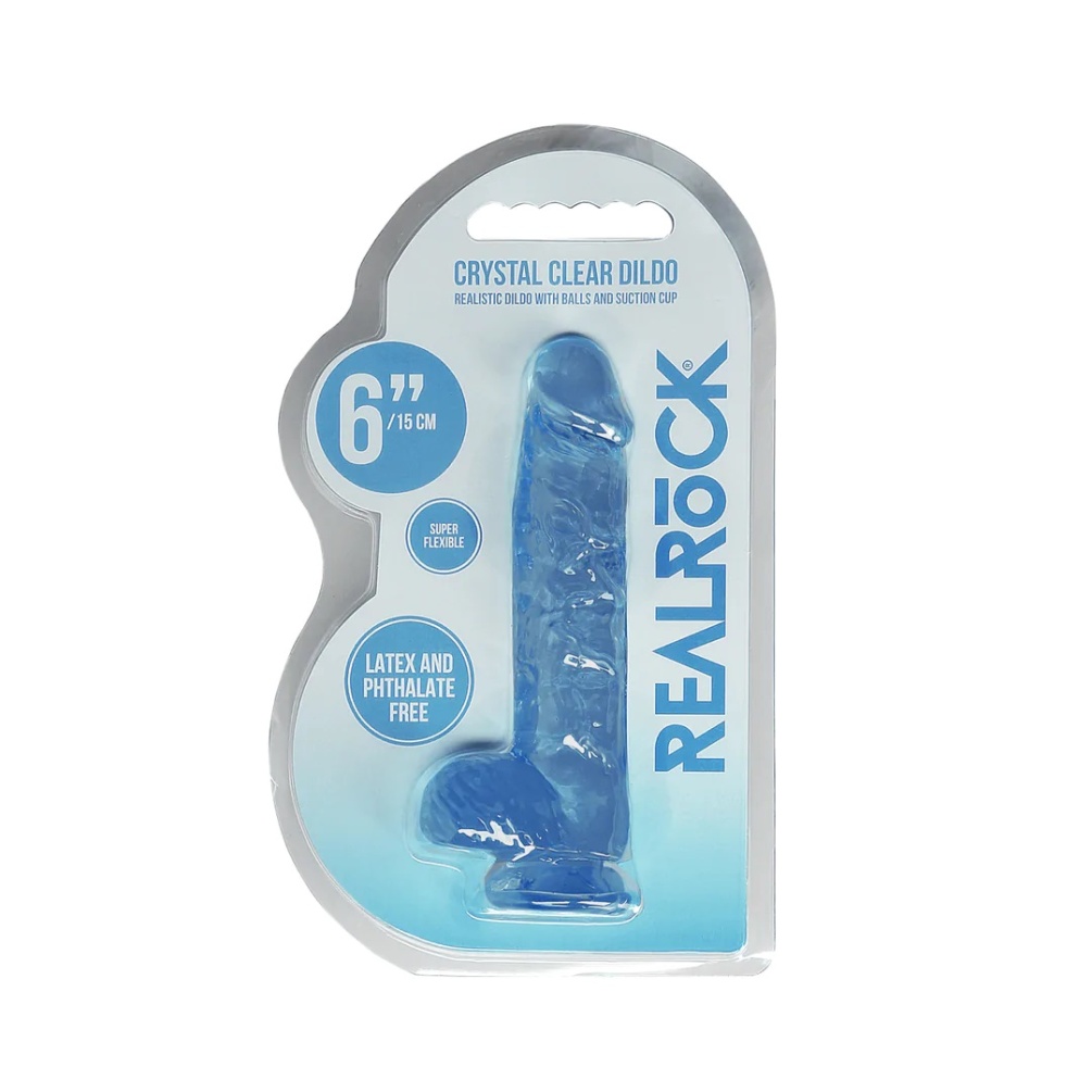 This REALROCK CRYSTAL CLEAR model has been designed with rea... RealRock - 6" Realistic Dildo w Balls - Blue photo-8