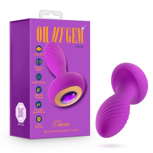 Oh My Gem - Charm 光滑震動矽膠後庭塞 - 紫水晶 照片