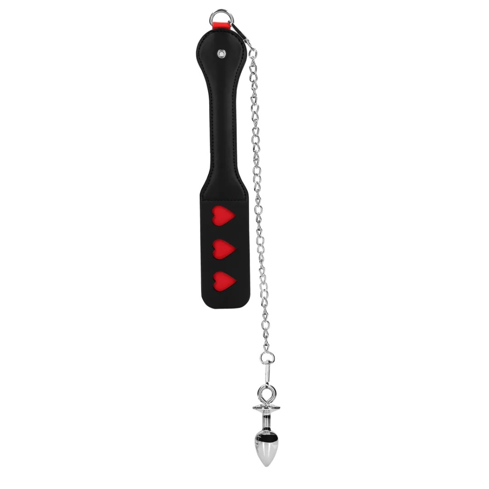 Has your partner been naughty or do you desire to teach them... Ouch - Hearts Paddle w Metal Anal Plug - Black photo-3