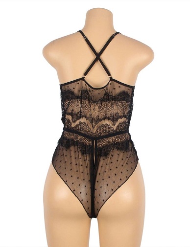 Ohyeah - Lace Floral Sheer Teddy - Black - 3XL photo