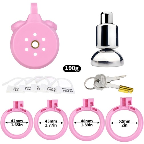 FAAK - Chastity Cage 45mm w Catheterization Hood - Pink photo