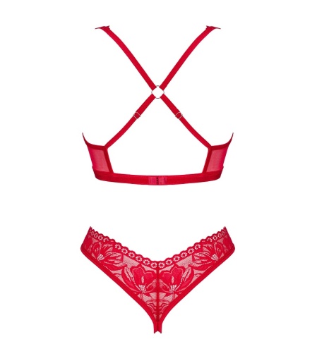 Obsessive - Lacelove Crotchless 2pcs Set - Red - XL/XXL photo