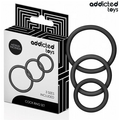 Addicted Toys - 陰莖環套裝 - 黑色 照片